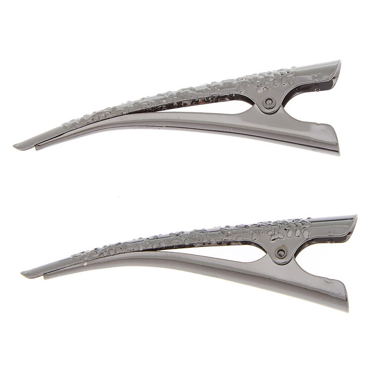 Filigree Hair Clips - Grey, 2 Pack,