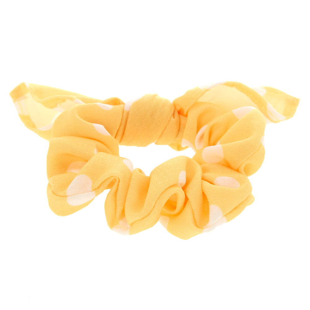 Small Polka Dot Knotted Bow Hair Scrunchie - Yellow,