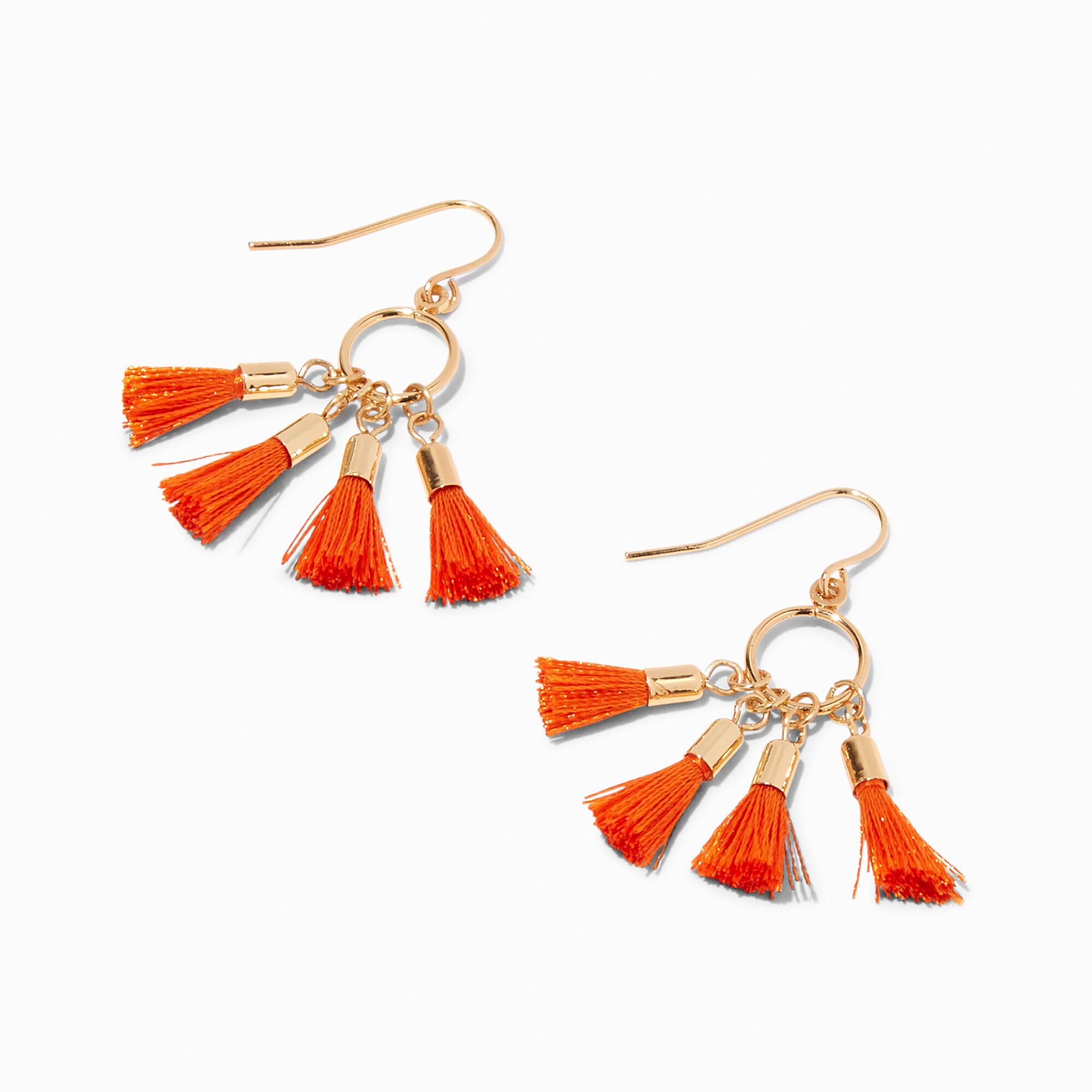 View Claires Four Tassel Drop Earrings Orange information