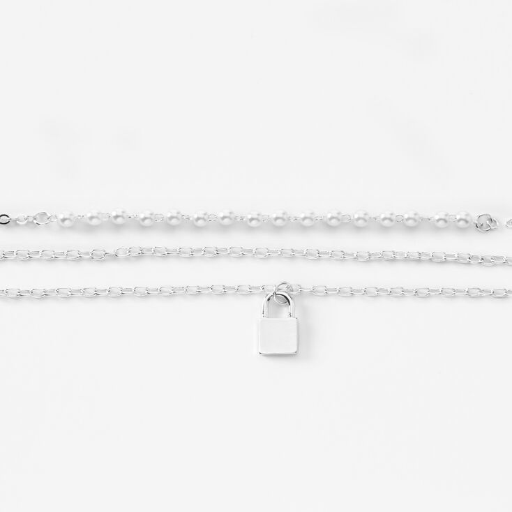 Silver Padlock Multi-Strand Bracelet,