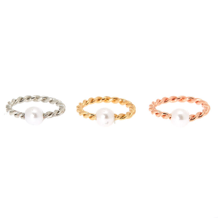 Mixed Metal 16G Pearl Twist Nose Rings - 3 Pack,
