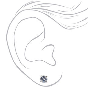 Silver Cubic Zirconia Round Stud Earrings - 5MM,