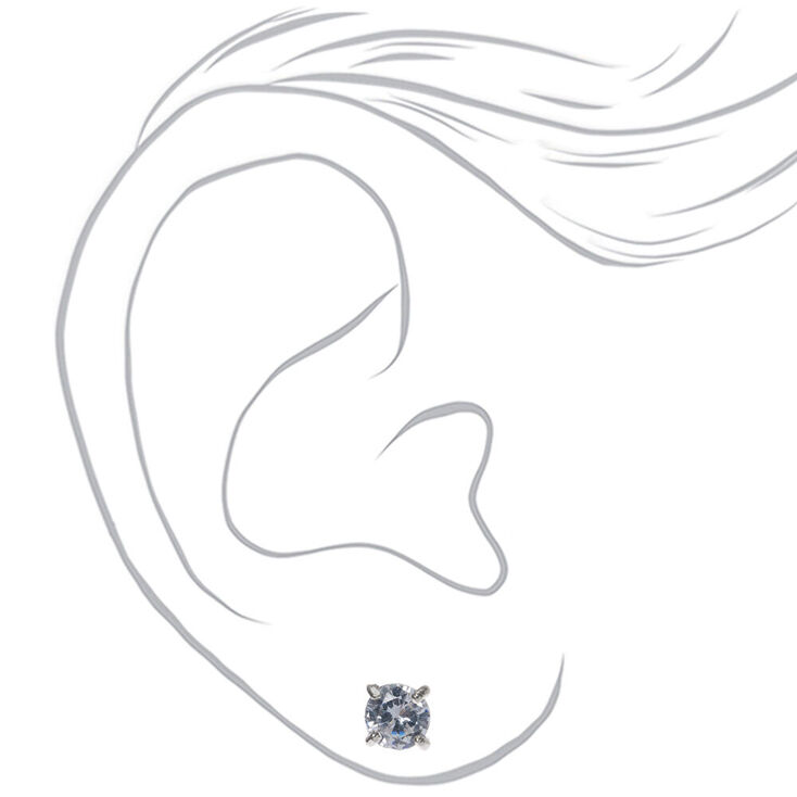 Silver-tone Cubic Zirconia 5mm Round Stud Earrings,