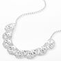 Silver Rhinestone Pearl Scalloped Leaf Statement Necklace,