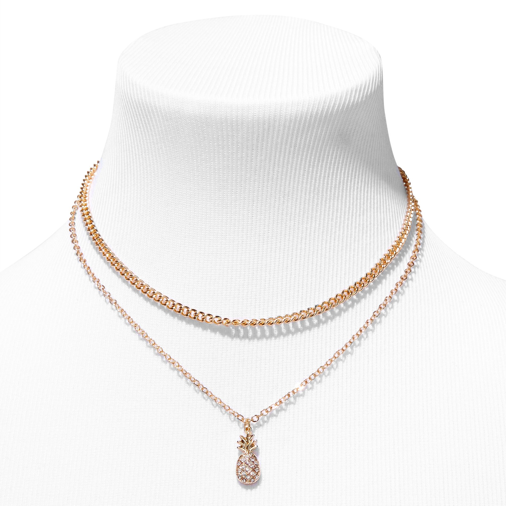 Gold Cuban Chain Link & Pineapple Pendant Necklace Set (2 Pack),