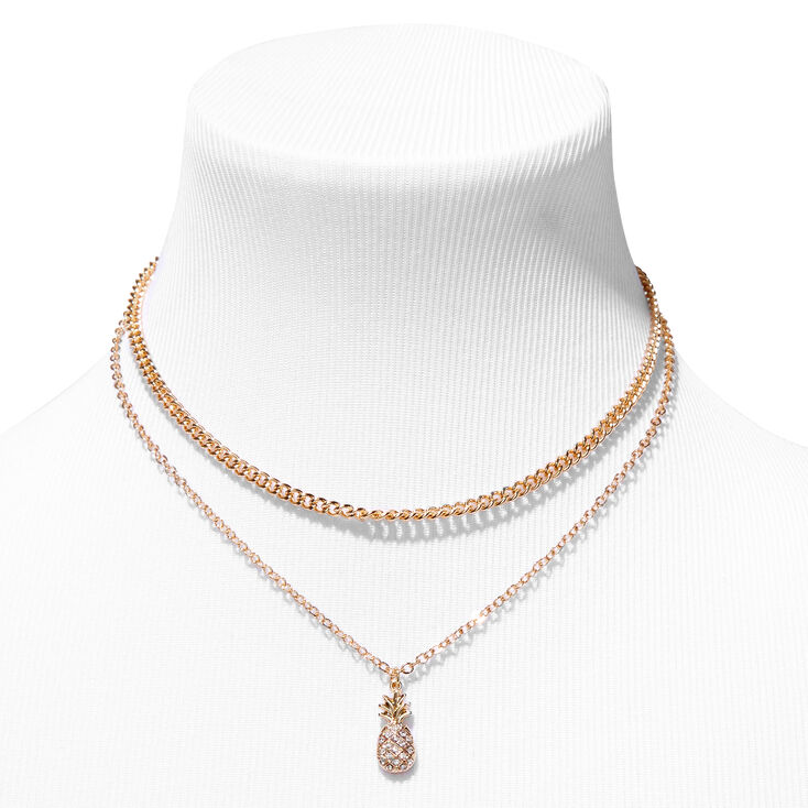 Gold Cuban Chain Link &amp; Pineapple Pendant Necklace Set &#40;2 Pack&#41;,
