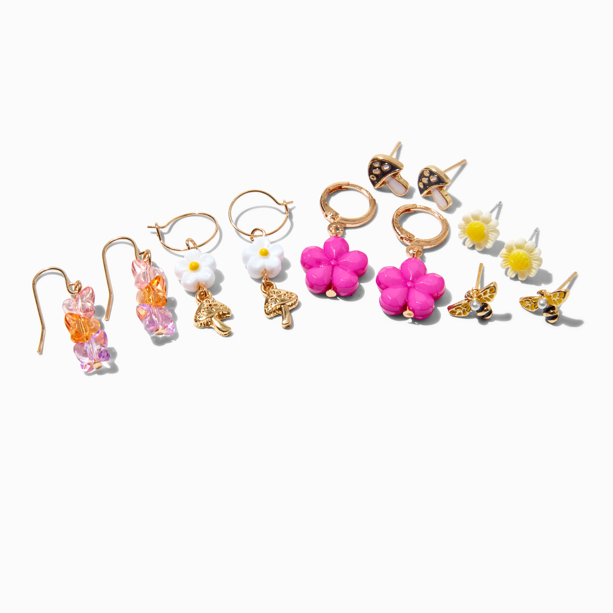 Hot Pink Cottagecore Earring Stackables Set - 6 Pack