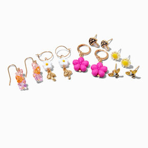 Boucles d&rsquo;oreilles superposables cottagecore rose vif - Lot de 6,