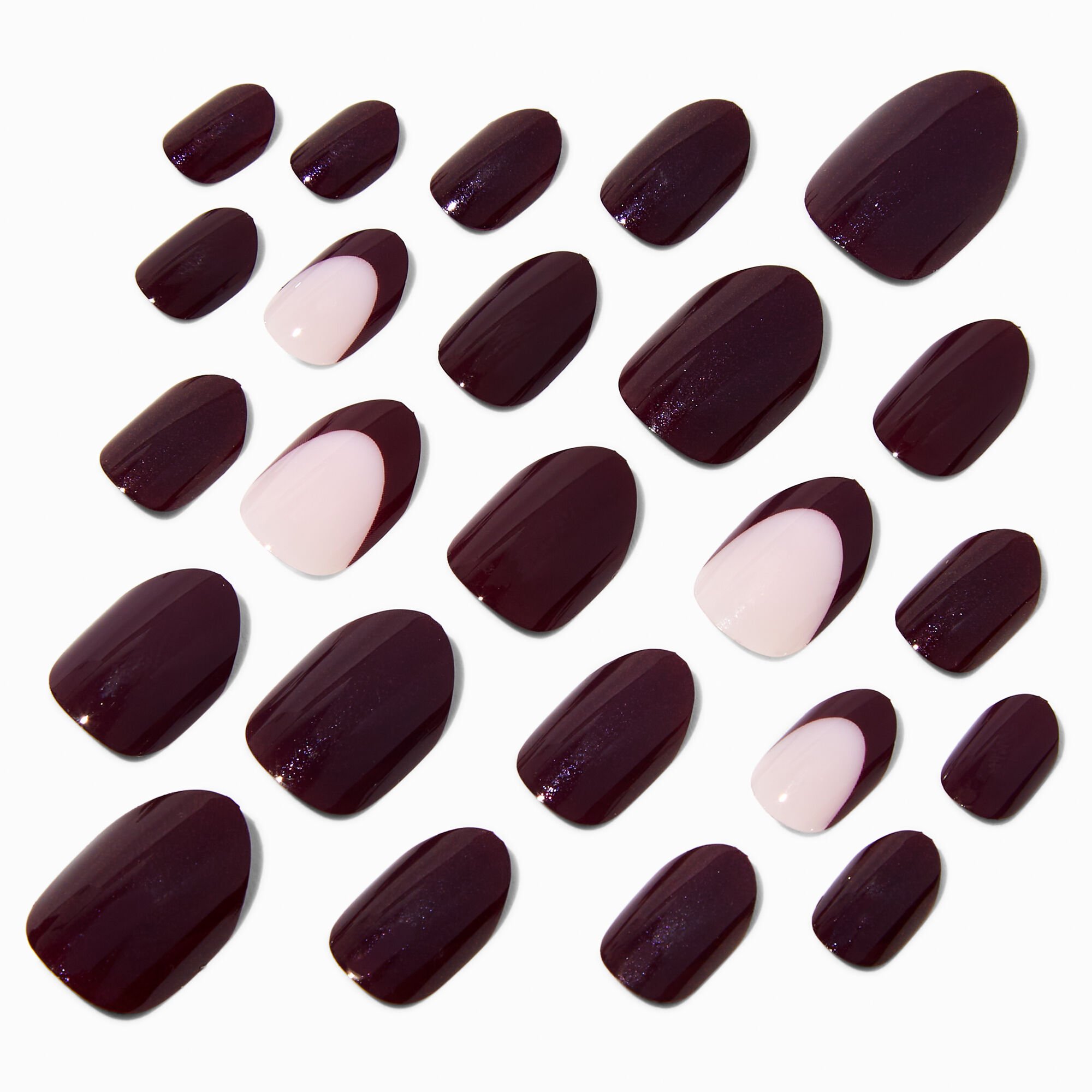 Burgundy French Tip Stiletto Press On Vegan Faux Nail Set - 24 Pack,