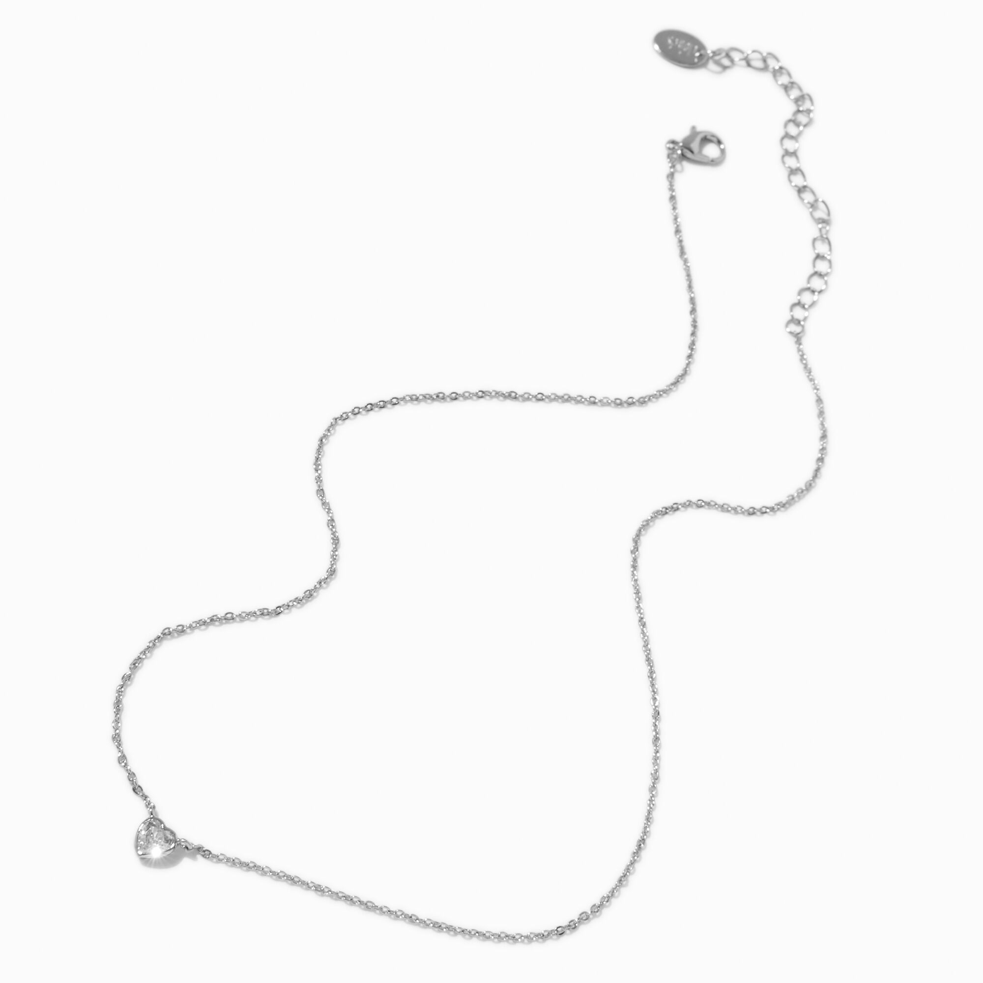 Silver-tone Cubic Zirconia Heart Pendant Necklace,