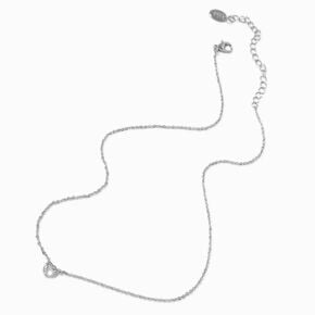 Silver-tone Cubic Zirconia Heart Pendant Necklace,