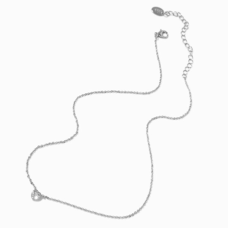Silver-tone Cubic Zirconia Heart Pendant Necklace,
