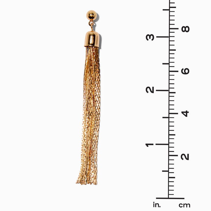 Gold-tone Snake Chain Tassel 3&quot; Linear Drop Earrings,