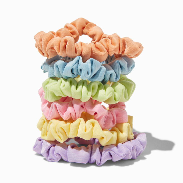 Happy Pastel Skinny Silky Hair Scrunchies - 6 Pack,