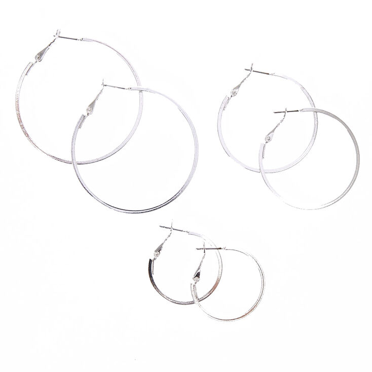 Graduated Silver-tone Square Edge Hoop Earrings,