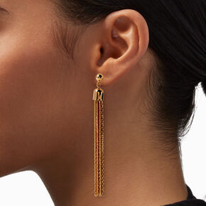 Gold-tone Snake Chain Tassel 3&quot; Linear Drop Earrings,