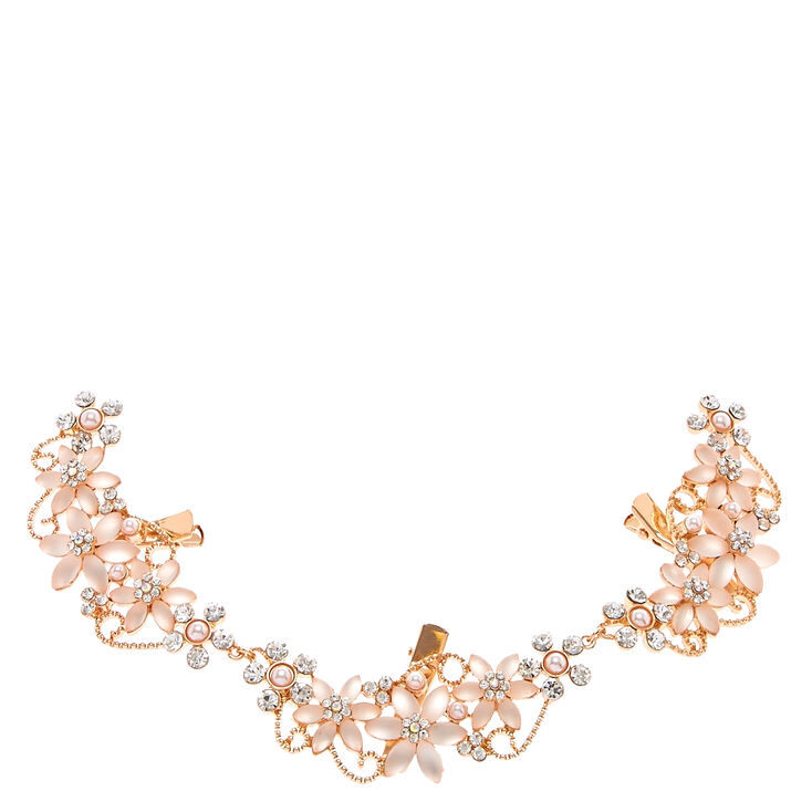 Bijoux de cheveux couleur dor&eacute; rose et fleurs en strass,