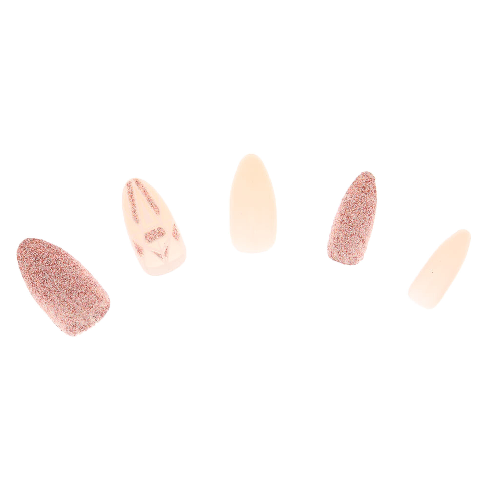 Glitter Geometric Stiletto Faux Nail Set - Pink, 24 Pack,