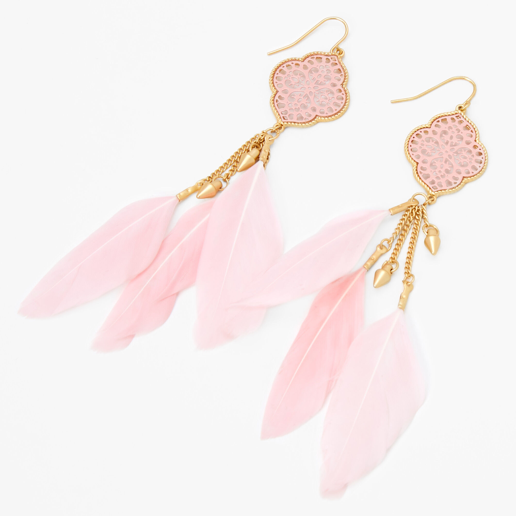 Feather hotsell earrings pink