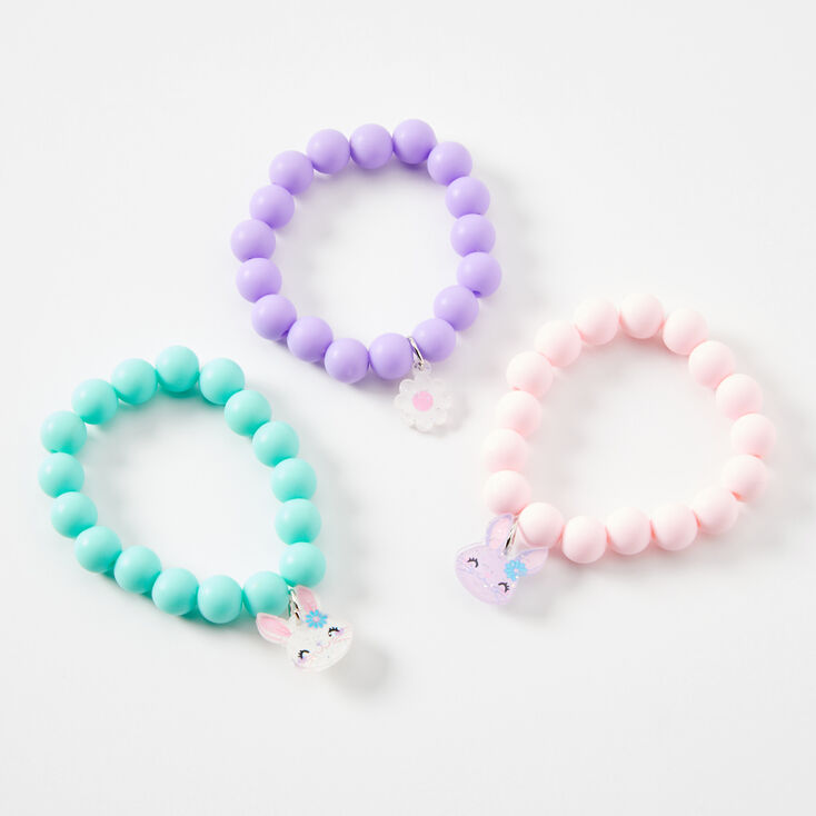 Claire&#39;s Club Matte Bunny &amp; Daisy Beaded Stretch Bracelets - 3 Pack,