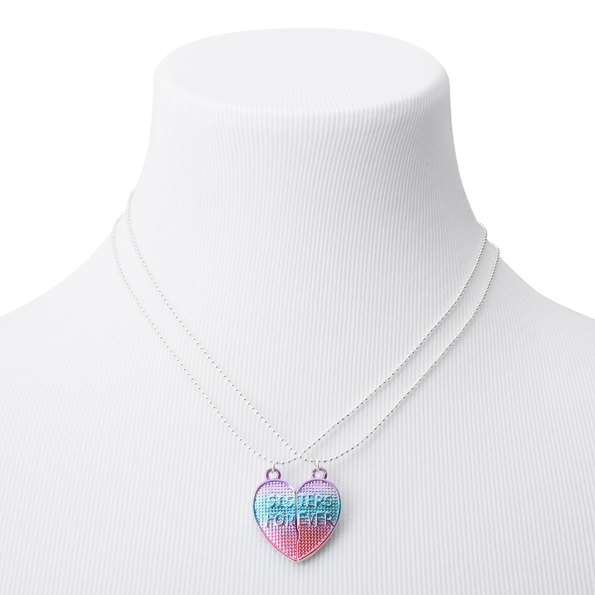 Best Friends Blue & Pink Waffle Heart Pendant Necklaces - 2 Pack,