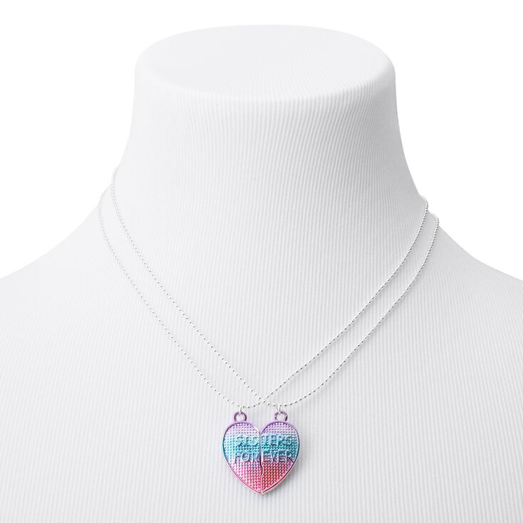 Best Friends Blue &amp; Pink Waffle Heart Pendant Necklaces - 2 Pack,