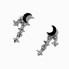 Black Crescent Moon &amp; Stars Silver-tone Drop Earrings,