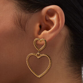 Gold-tone Twisted Double Heart 2&quot; Drop Earrings ,