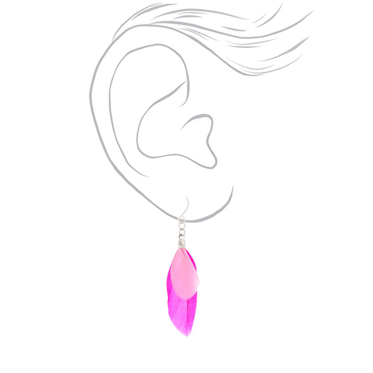 2&quot; Feather Drop Earrings - Pink,
