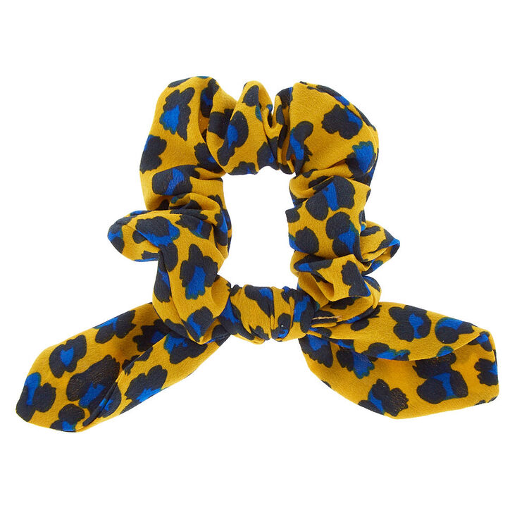 Bold Leopard Bow Hair Scrunchie - Mustard Yellow,