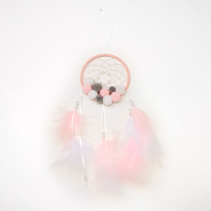 Claire's Attrape-rêves à plumes avec pompons - Rose