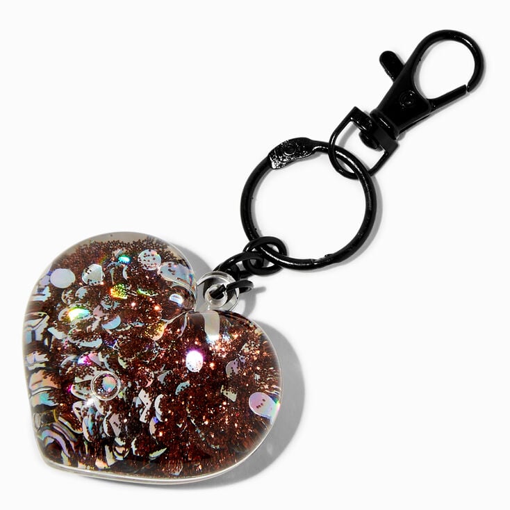 Black Heart Water-Filled Glitter Keychain,
