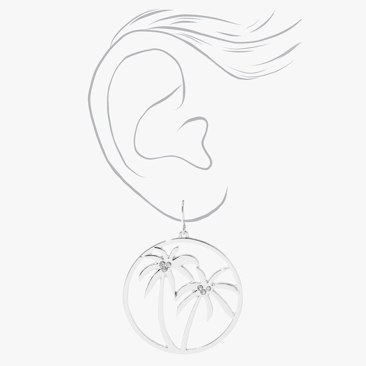Silver Palm Tree Cutout 2&quot; Drop Earrings,