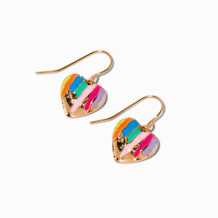 Rainbow Drippy Heart Drop Earrings,
