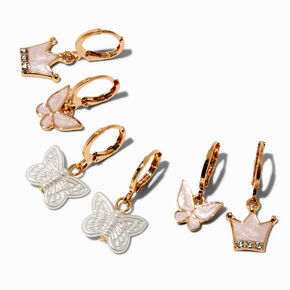 Crown &amp; Butterfly Gold-tone Hoop Earrings - 3 Pack,