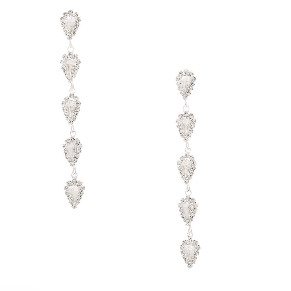 Silver Rhinestone 3" Halo Teardrop Drop Earrings,