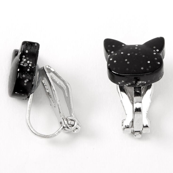 Claire's Clous d'oreilles chat à clip avec paillettes couleur argentée - Noir