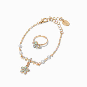 Claire&#39;s Club Special Occasion Rose Gold-tone Iridescent AB Flower Jewelry Set - 3 Pack,
