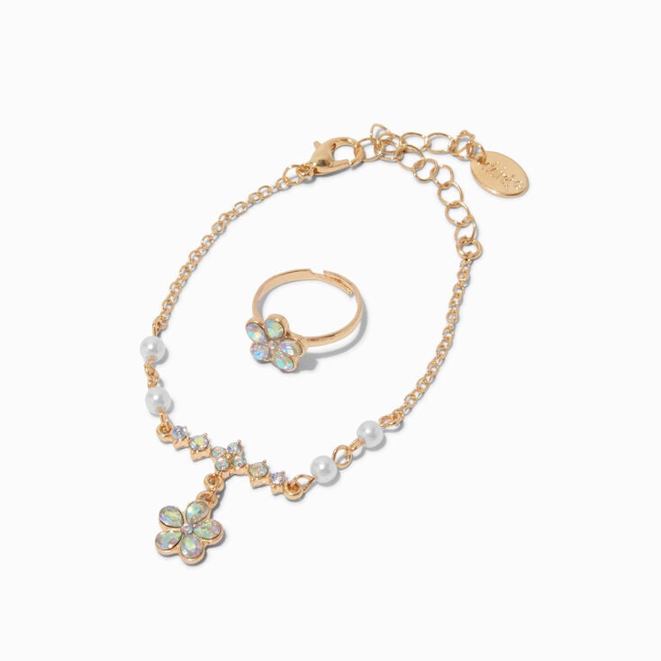 Claire&#39;s Club Special Occasion Rose Gold-tone Iridescent AB Flower Jewelry Set - 3 Pack,