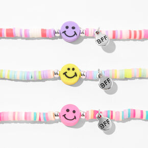 Best Friends Rainbow Disc Happy Face Charm Stretch Bracelets &#40;3 Pack&#41;,