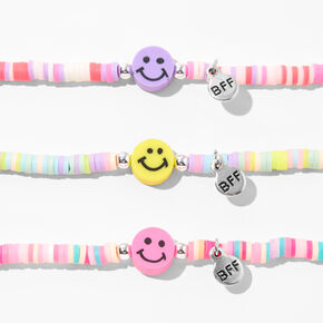 Best Friends Beaded Happy Face Charm Stretch Bracelets - 3 Pack,