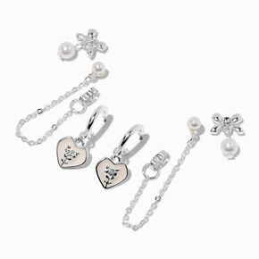 Pearl Heart &amp; Silver-tone Earring Stackables Set - 3 Pack,