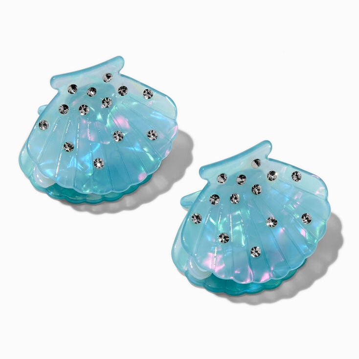 Iridescent Blue Seashell Hair Claws - 2 Pack
