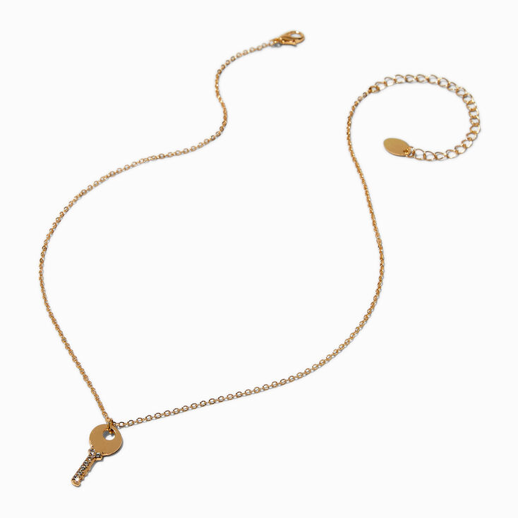 Pav&eacute; Lock &amp; Key Gold-tone Pendant Necklaces - 2 Pack,