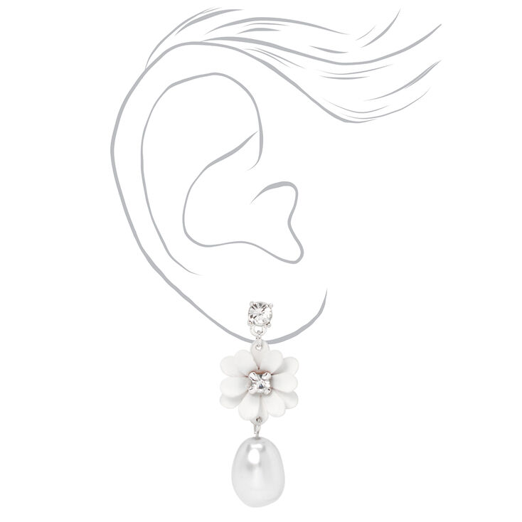 Whimsical Flower 1.5&quot; Pearl Drop Earrings,