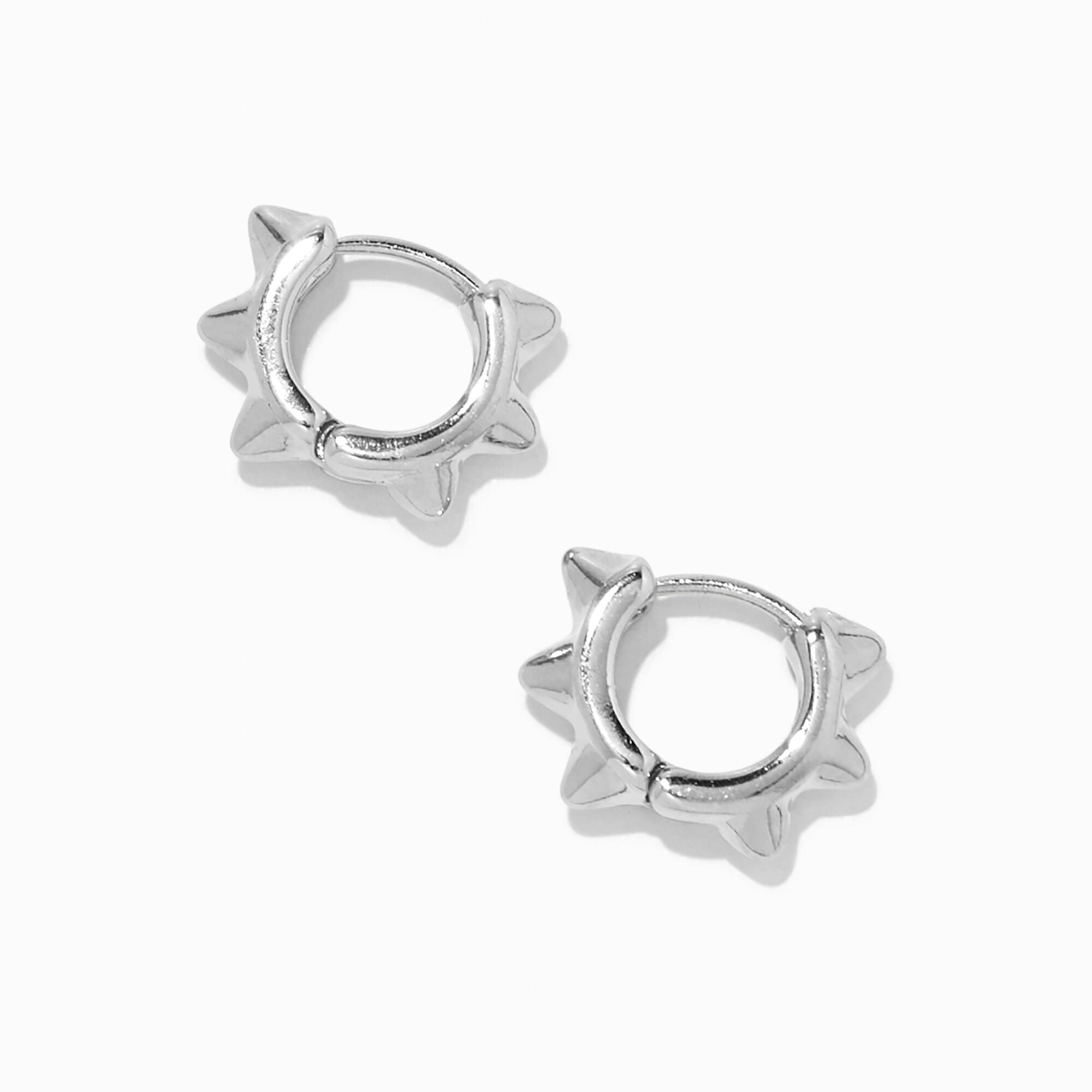 Silver 10MM Pyramid Spike Huggie Hoop Earrings Claire s US