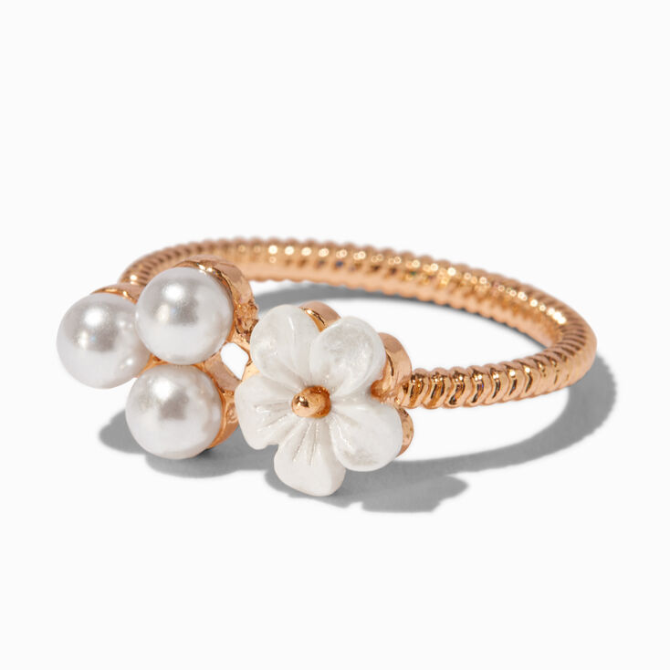 Gold-tone Pearl Flower Ring ,