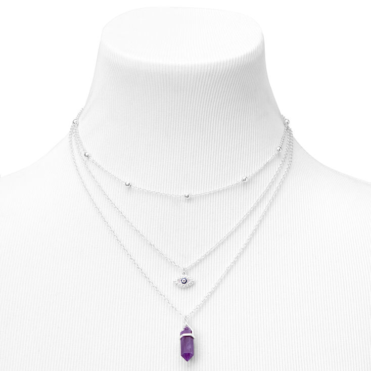 Purple Crystal Celestial Multi-Strand Silver-tone Chain Necklace,