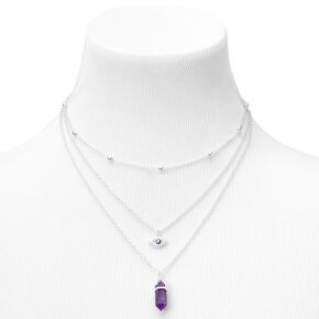 Purple Crystal Celestial Multi Strand Silver Chain Necklace,