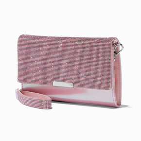Light Pink Bling Crossbody Wristlet Wallet,